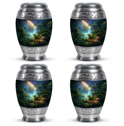 Steel Blue Frog Cremation Urn urn with complimentary velvet bag - majestic frog pattern with filigree border - 10 inch aluminum urn for cremated remains