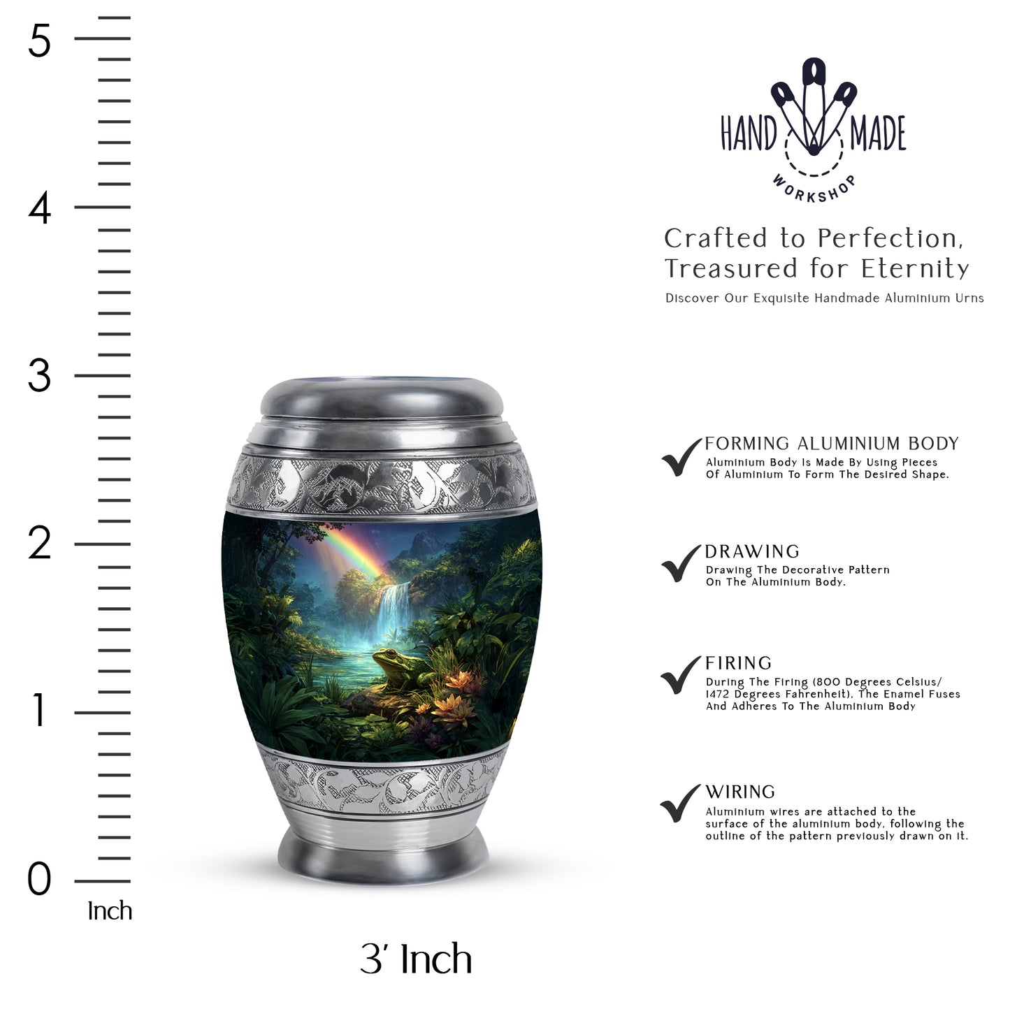 Vivid Blue Frog Cremation Urn lifestyle display on memorial shelf - royal frog engraving with decorative scrollwork - mini keepsake memorial for portion of cremation ashes