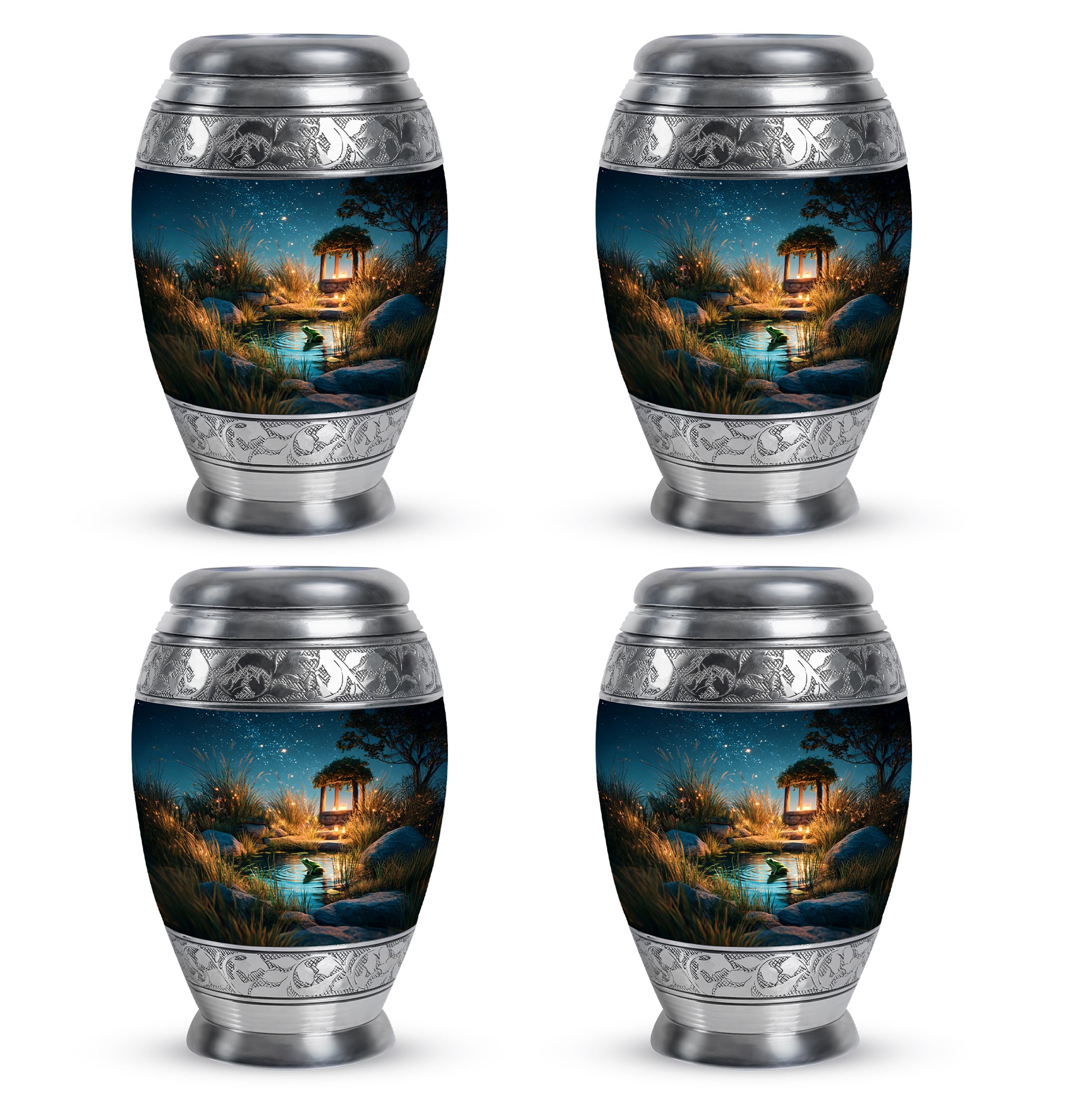 Dusty Blue Frog Cremation Urn urn with complimentary velvet bag - regal frog design with crown-inspired accents - 10 inch aluminum urn for cremated remains