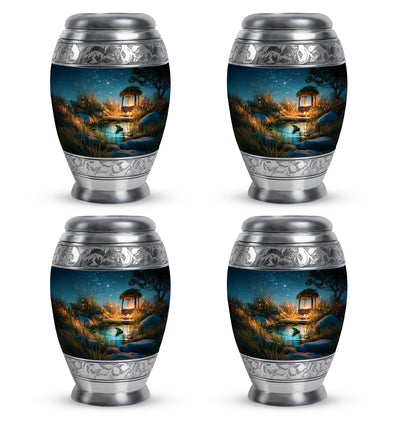 Dusty Blue Frog Cremation Urn urn with complimentary velvet bag - regal frog design with crown-inspired accents - 10 inch aluminum urn for cremated remains