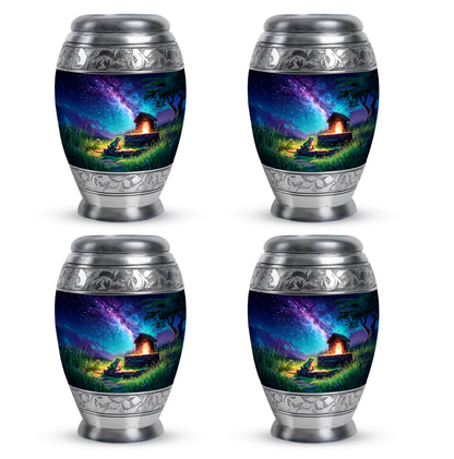 Slate Blue Frog Cremation Urn urn with complimentary velvet bag - ornate monarch-style frog relief on brushed aluminum - 10 inch aluminum urn for cremated remains