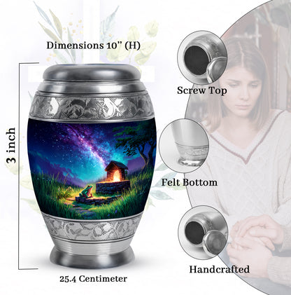 Icy Blue Frog Cremation Urn lifestyle display on memorial shelf - regal frog design with crown-inspired accents - mini keepsake memorial for portion of cremation ashes
