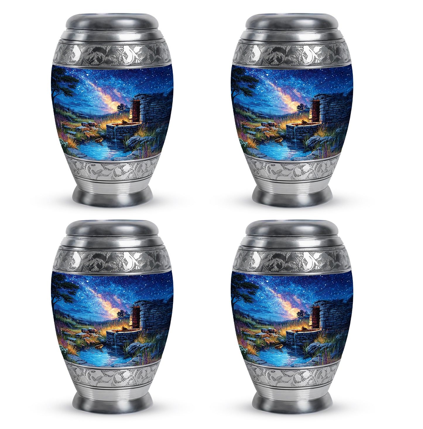 Sky Blue Frog Cremation Urn urn with complimentary velvet bag - ornate monarch-style frog relief on brushed aluminum - 10 inch aluminum urn for cremated remains