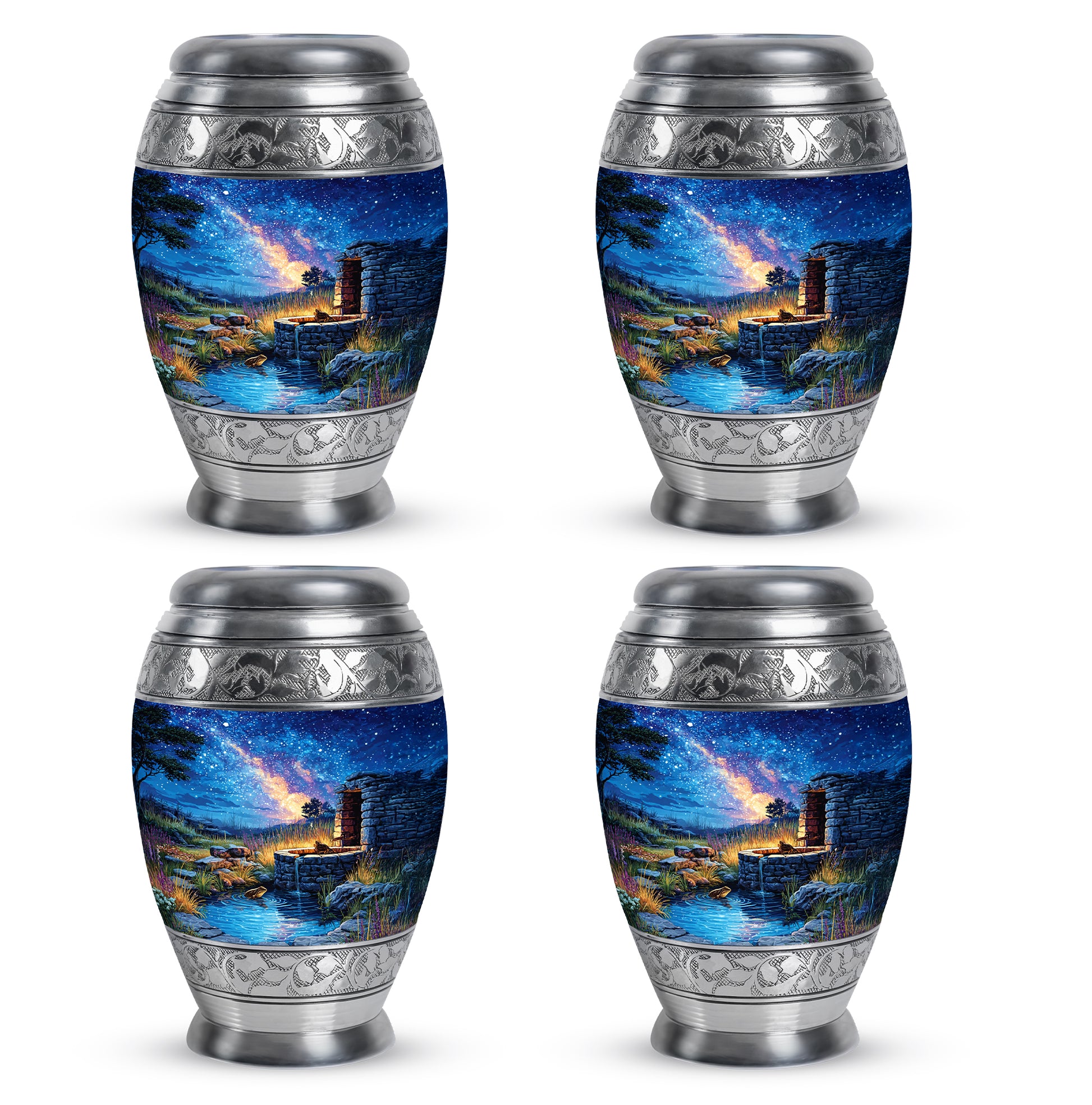 Sky Blue Frog Cremation Urn urn with complimentary velvet bag - ornate monarch-style frog relief on brushed aluminum - 10 inch aluminum urn for cremated remains