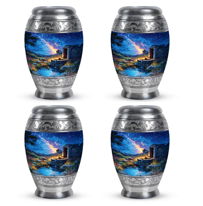 Sky Blue Frog Cremation Urn urn with complimentary velvet bag - ornate monarch-style frog relief on brushed aluminum - 10 inch aluminum urn for cremated remains