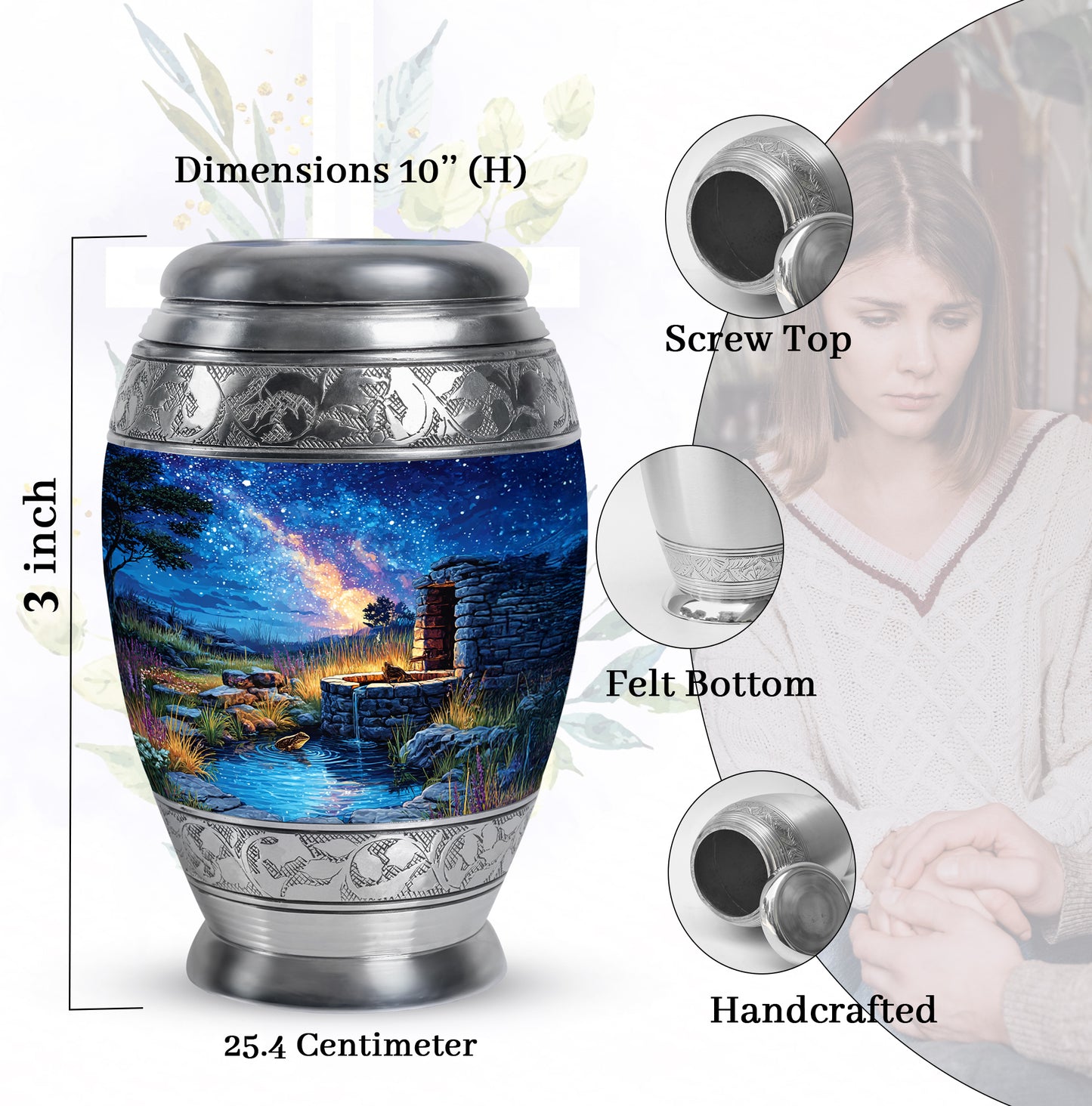 Steel Blue Frog Cremation Urn lifestyle display on memorial shelf - royal frog engraving with decorative scrollwork - mini keepsake memorial for portion of cremation ashes