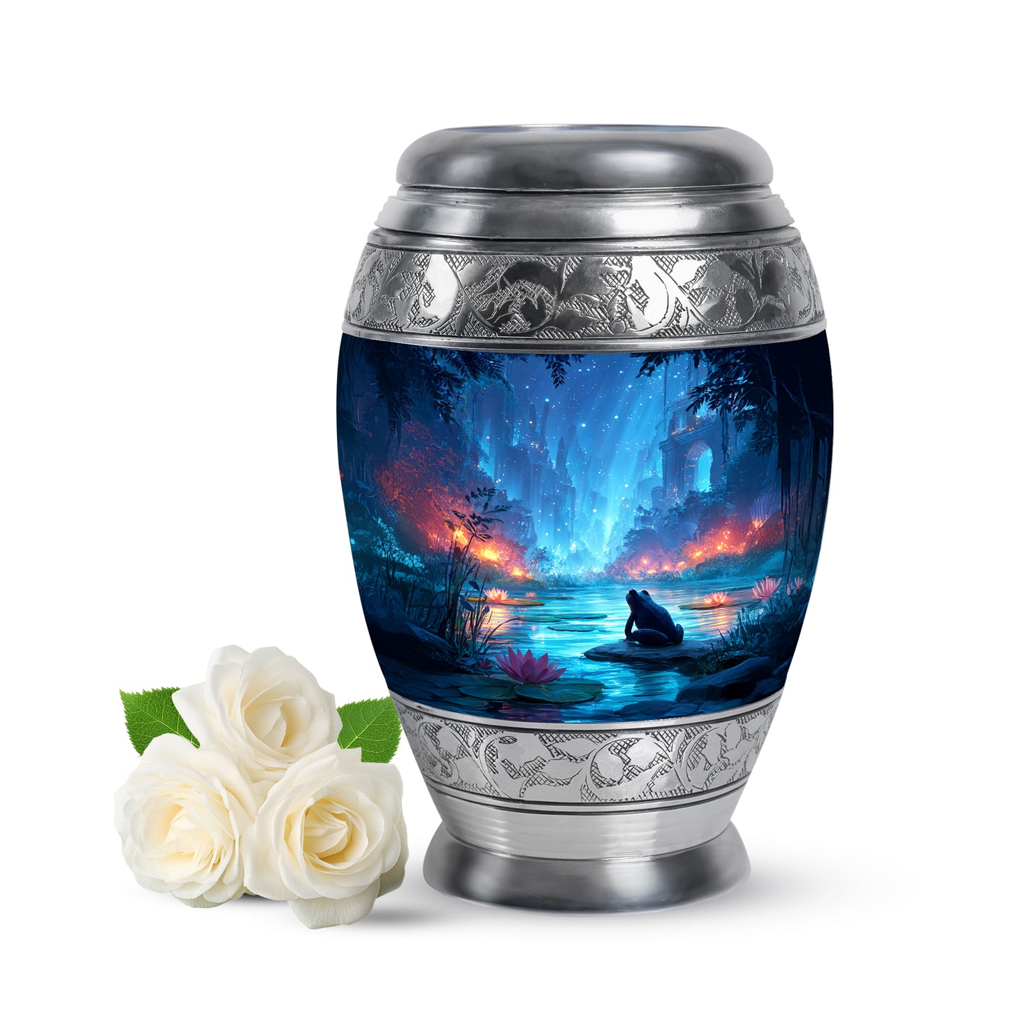 Personalized Seraphic Frog Cremation Urns - Blue 10-inch, 200 cu in - Yatskia