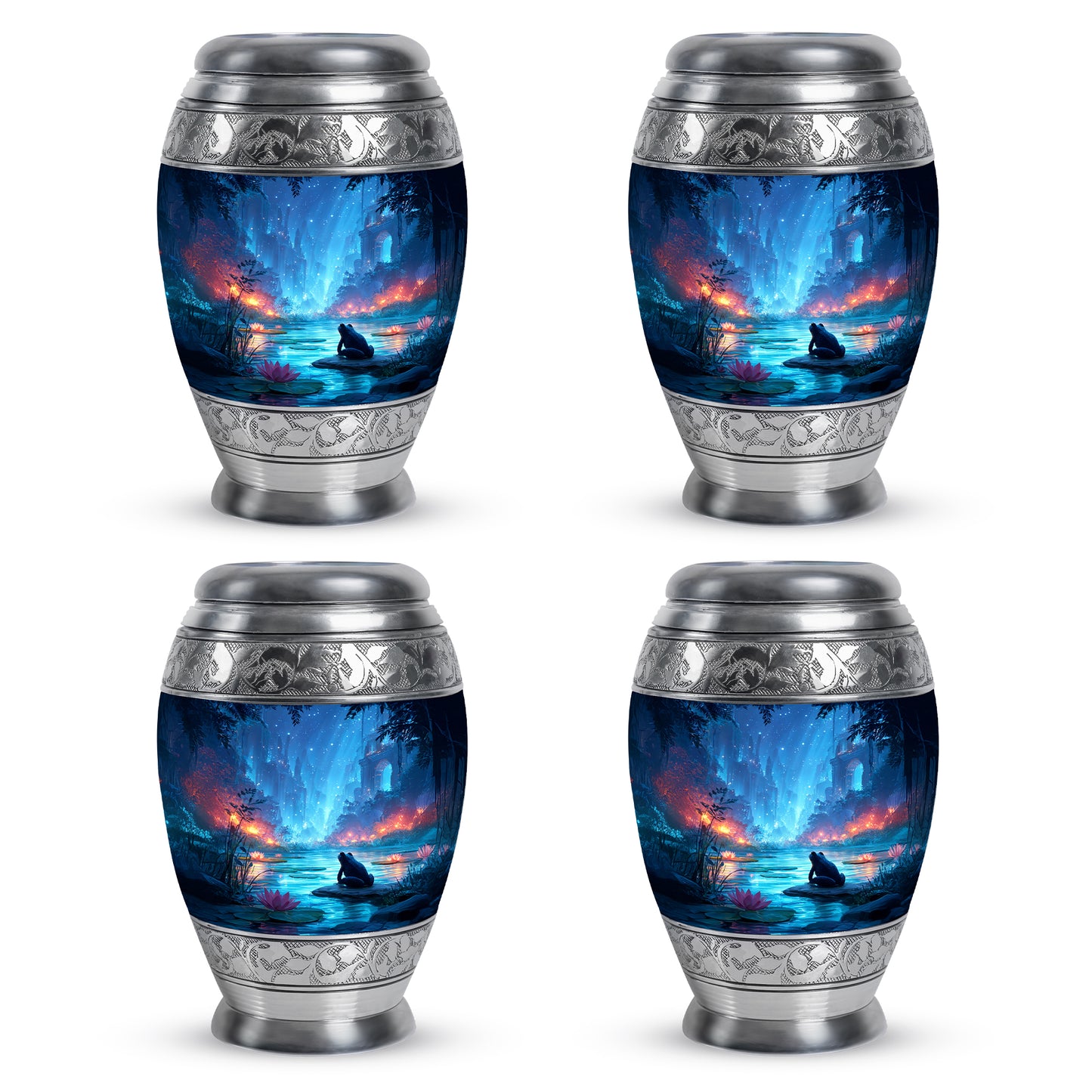 Icy Blue Frog Cremation Urn urn with complimentary velvet bag - regal frog design with crown-inspired accents - 10 inch aluminum urn for cremated remains