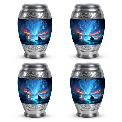 Icy Blue Frog Cremation Urn urn with complimentary velvet bag - regal frog design with crown-inspired accents - 10 inch aluminum urn for cremated remains