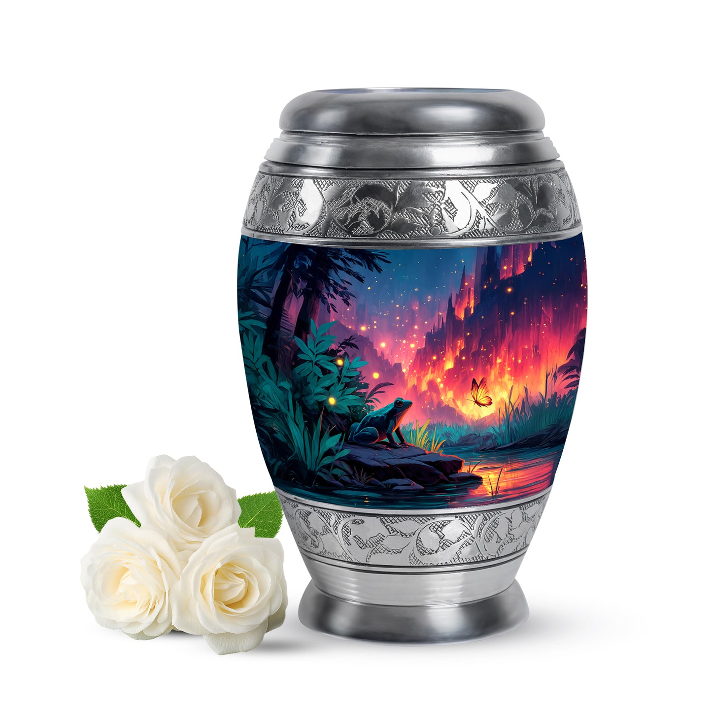 Luminous Blue Frog Sentinel Urn for Human Ashes - 10-inch, 200 cu in - Yatskia