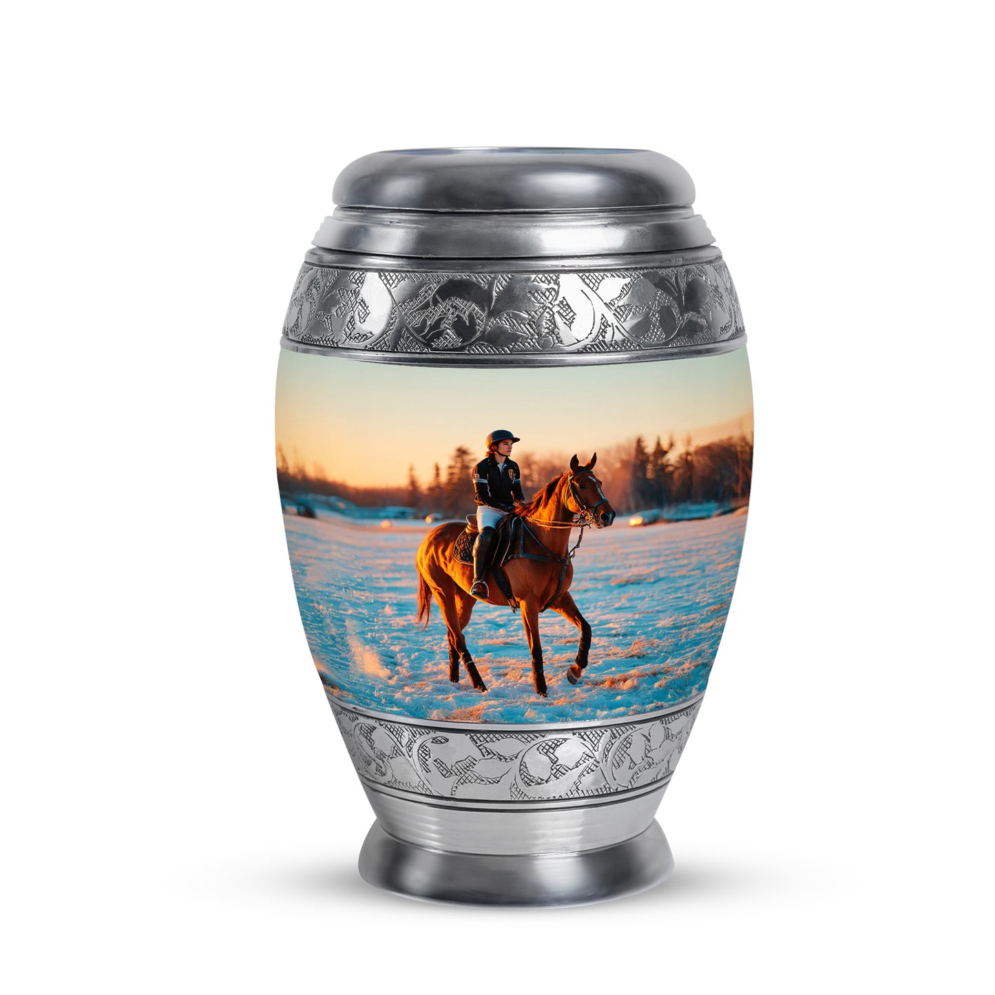 Silver Horse Polo Cremation Urns - Glorious Sanctuary 10-inch, 200 cu in - Yatskia