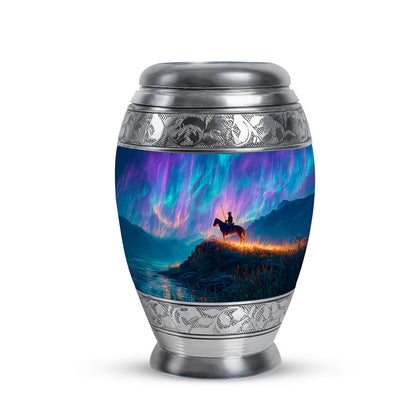 Blue Stately Horse Polo Cremation Urns for Human Ashes - 10-inch, 200 cu in - Yatskia