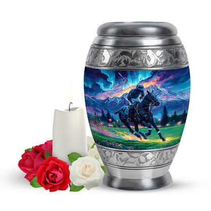 Personalized Eternal Horse Polo Cremation Urns - Blue 10-inch, 200 cu in - Yatskia