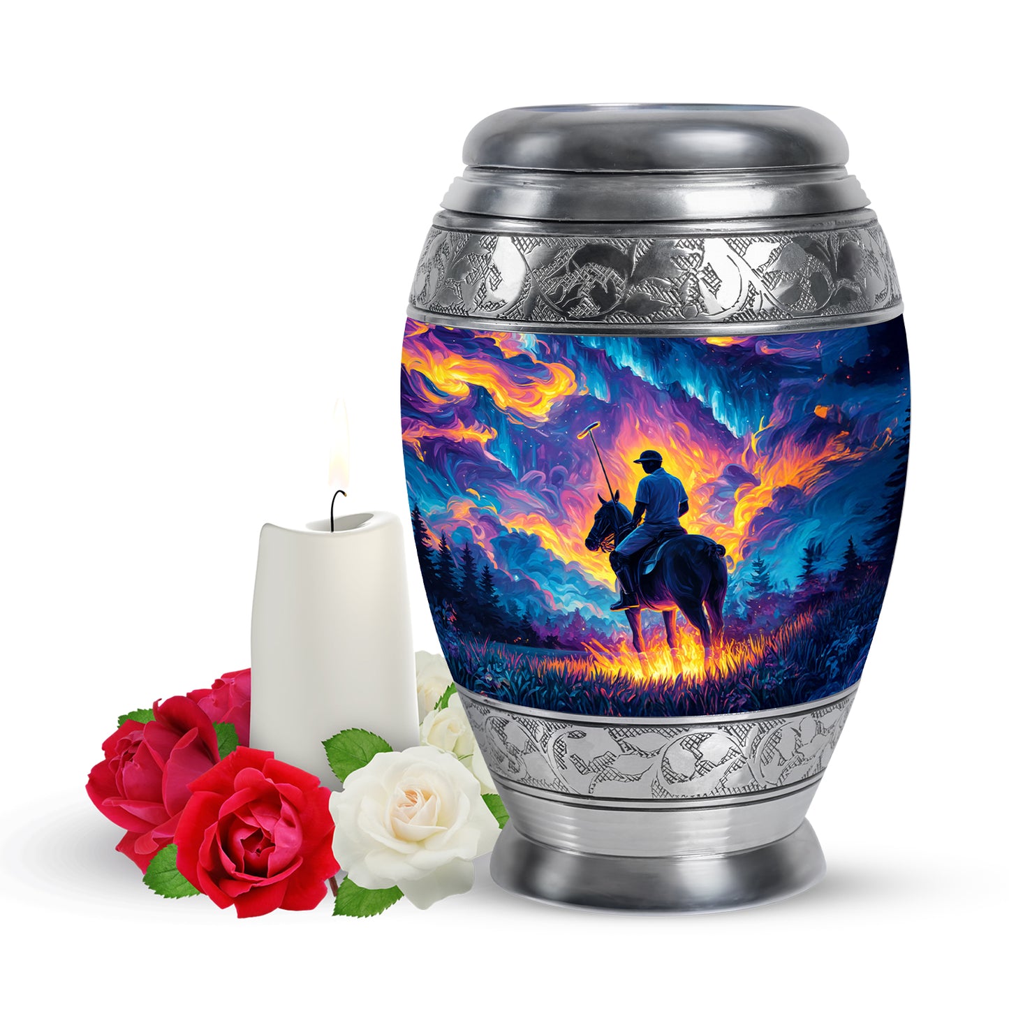 Blue Horse Polo Celebration Cremation Urns for Human Ashes - 10-inch, 200 cu in - Yatskia