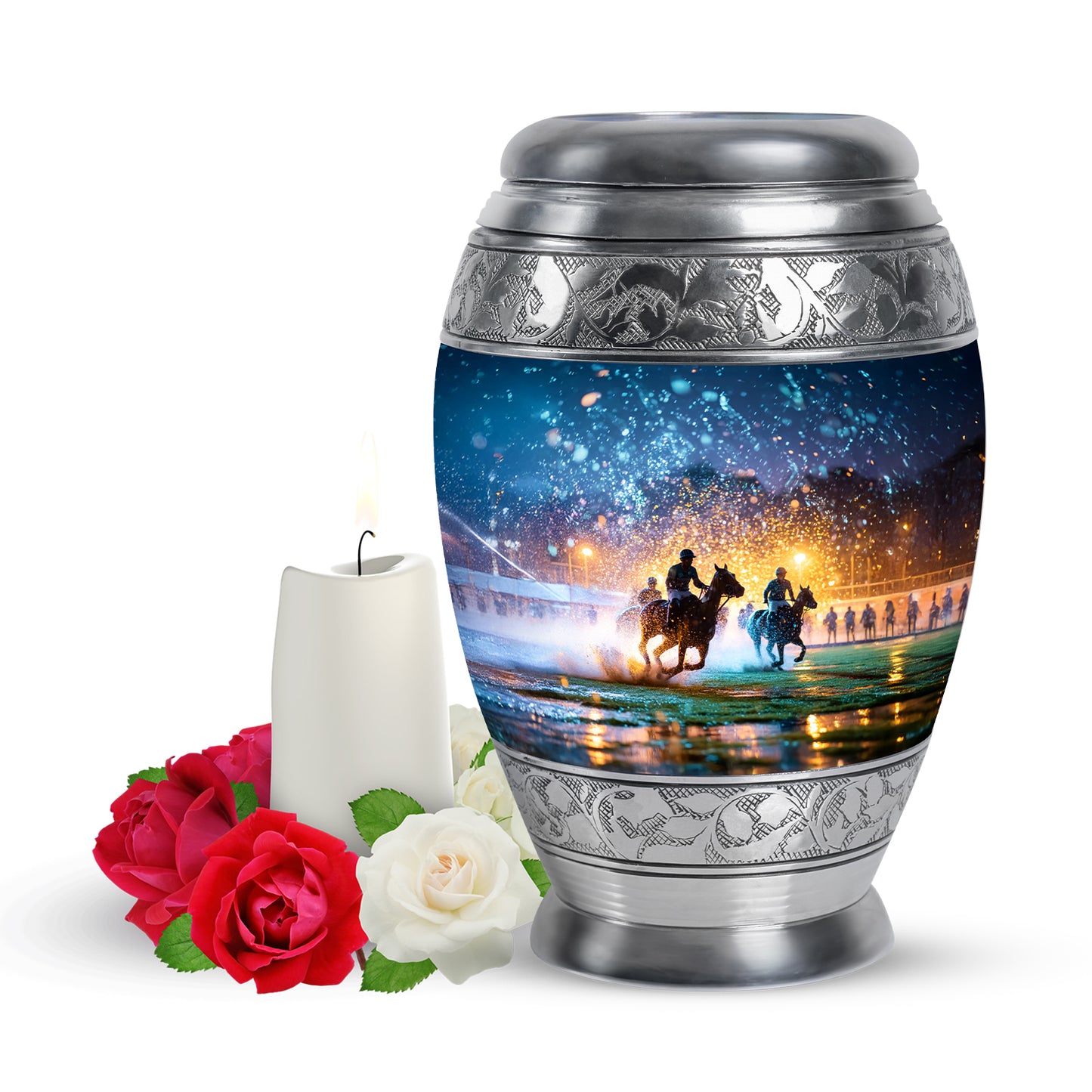 Personalized Blue Horse Polo Cremation Urns for Ashes - Transcendent 10-inch - Yatskia