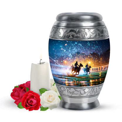 Personalized Blue Horse Polo Cremation Urns for Ashes - Transcendent 10-inch - Yatskia