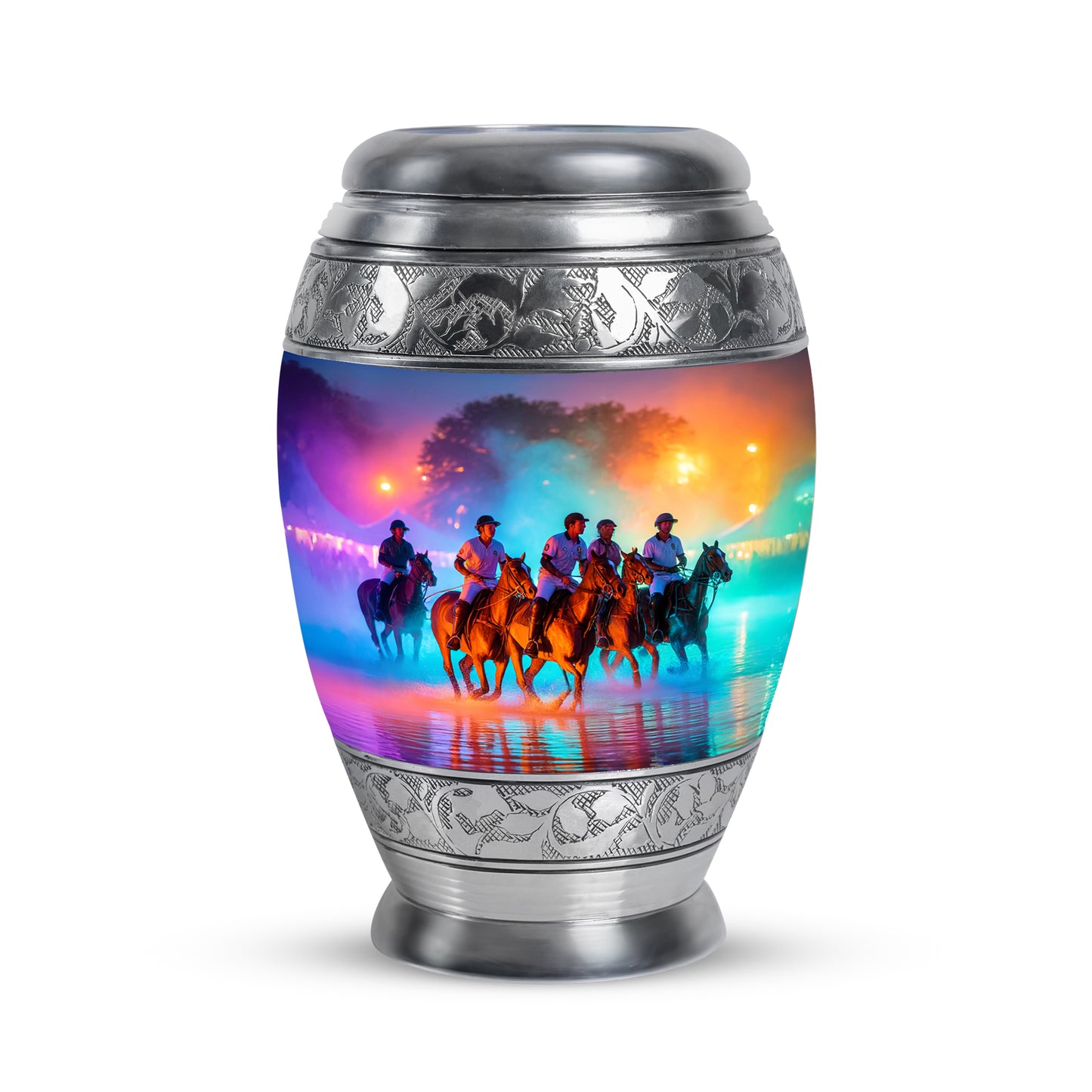 Personalized Magnificent Horse Polo Cremation Urns - Purple 10-inch, 200 cu in - Yatskia