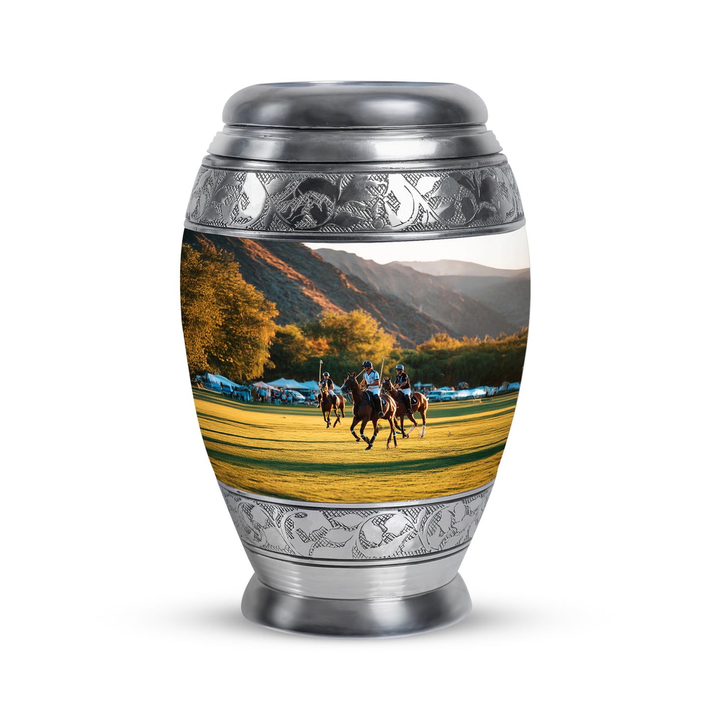 Silver Horse Polo Cremation Urns - Glorious Comfort 10-inch, 200 cu in - Yatskia