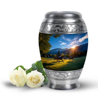 Personalized Seraphic Horse Polo Cremation Urns - Blue 10-inch, 200 cu in - Yatskia