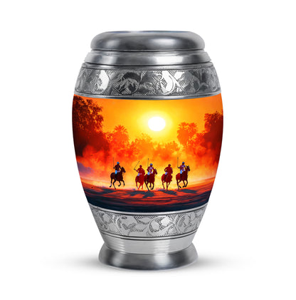Personalized Gold Cherished Horse Polo Cremation Urns for Human Ashes - 10-inch, 200 cu in - Yatskia
