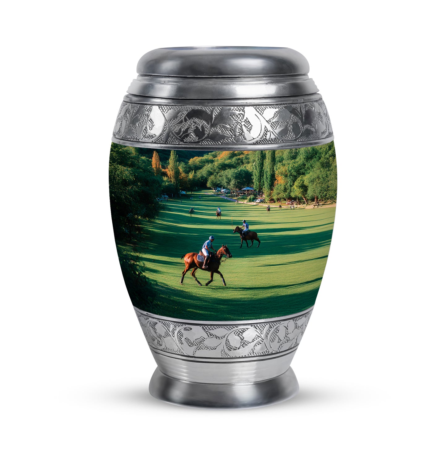 Ethereal Horse Polo Memorial Cremation Urns - Green 10-inch, 200 cu in - Yatskia