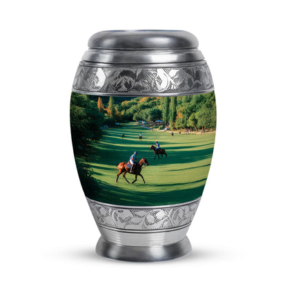 Ethereal Horse Polo Memorial Cremation Urns - Green 10-inch, 200 cu in - Yatskia