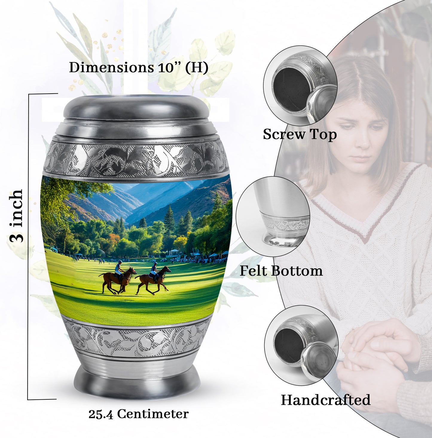 Jewel Teal Horse Polo Cremation Urn lifestyle display on memorial shelf - regal horse polo design with crown-inspired accents - mini keepsake memorial for portion of cremation ashes