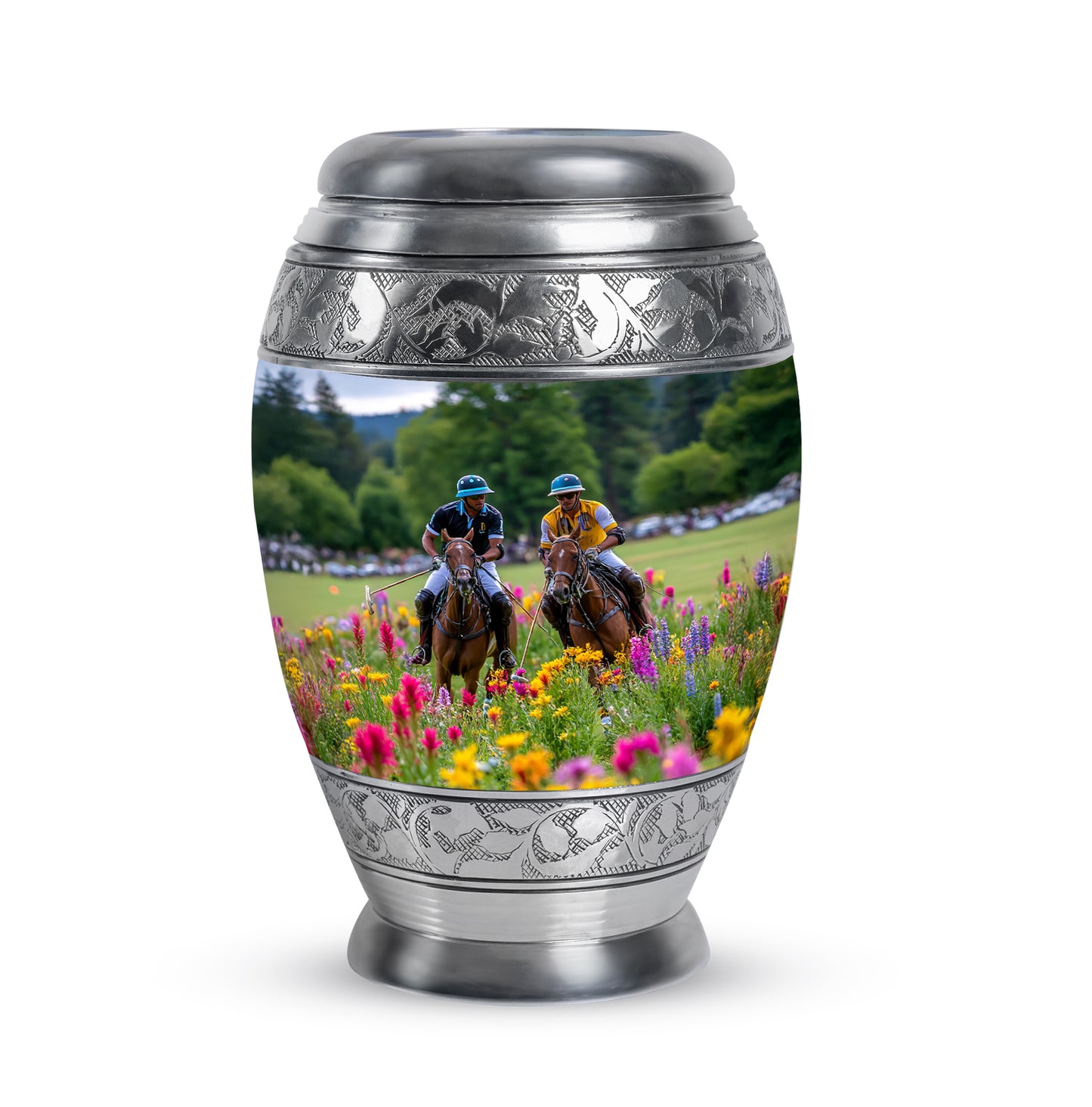 Personalized Seraphic Horse Polo Cremation Urns - Gray 10-inch, 200 cu in - Yatskia