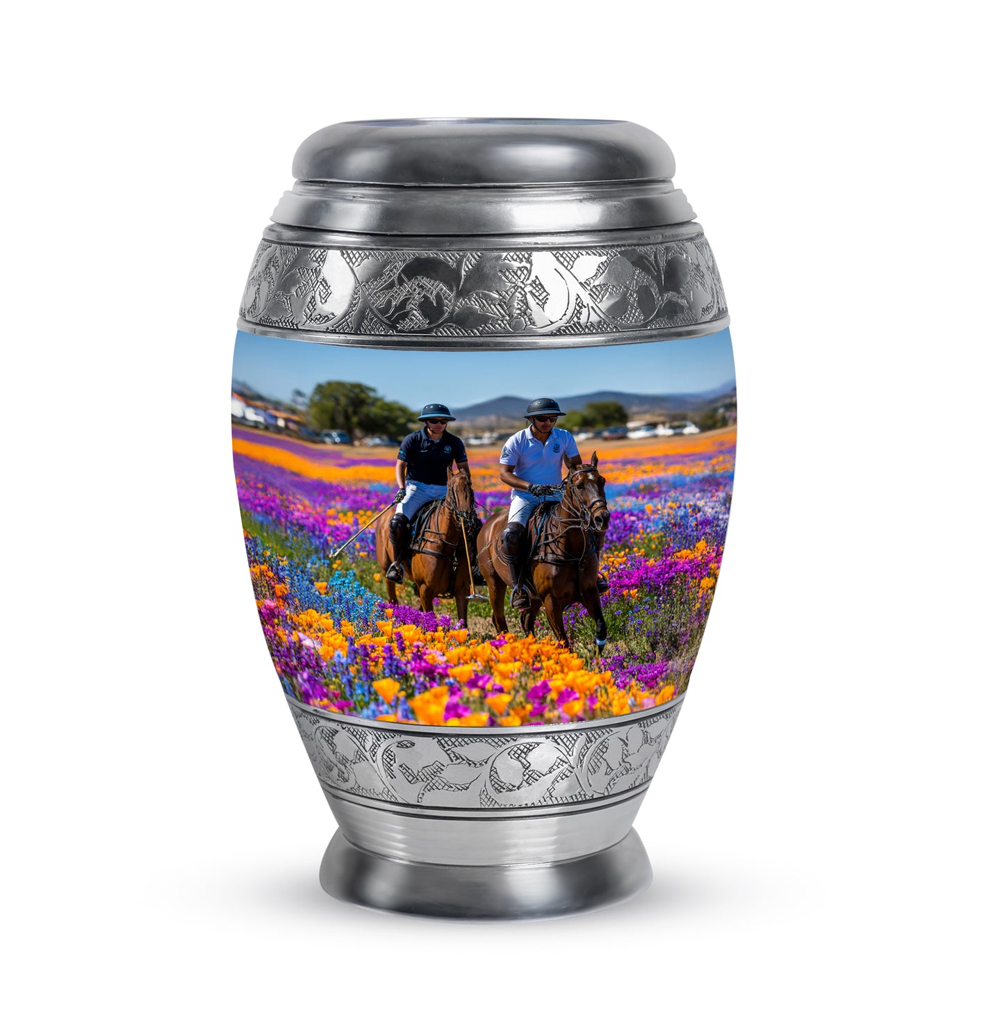 Ethereal Horse Polo Memorial Cremation Urns - Blue 10-inch, 200 cu in - Yatskia