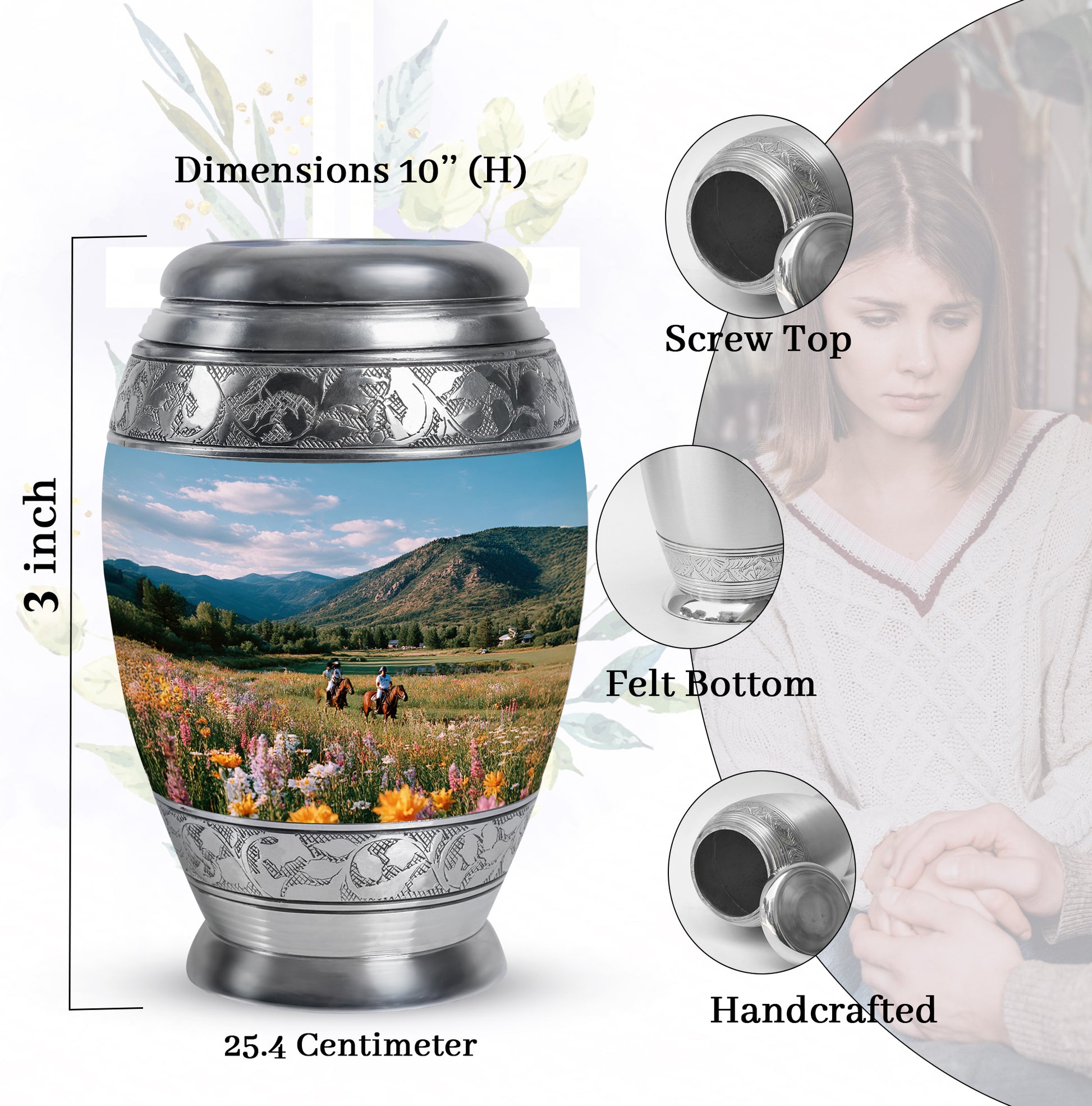 Royal Blue Horse Polo Cremation Urn lifestyle display on memorial shelf - majestic horse polo pattern with filigree border - mini keepsake memorial for portion of cremation ashes