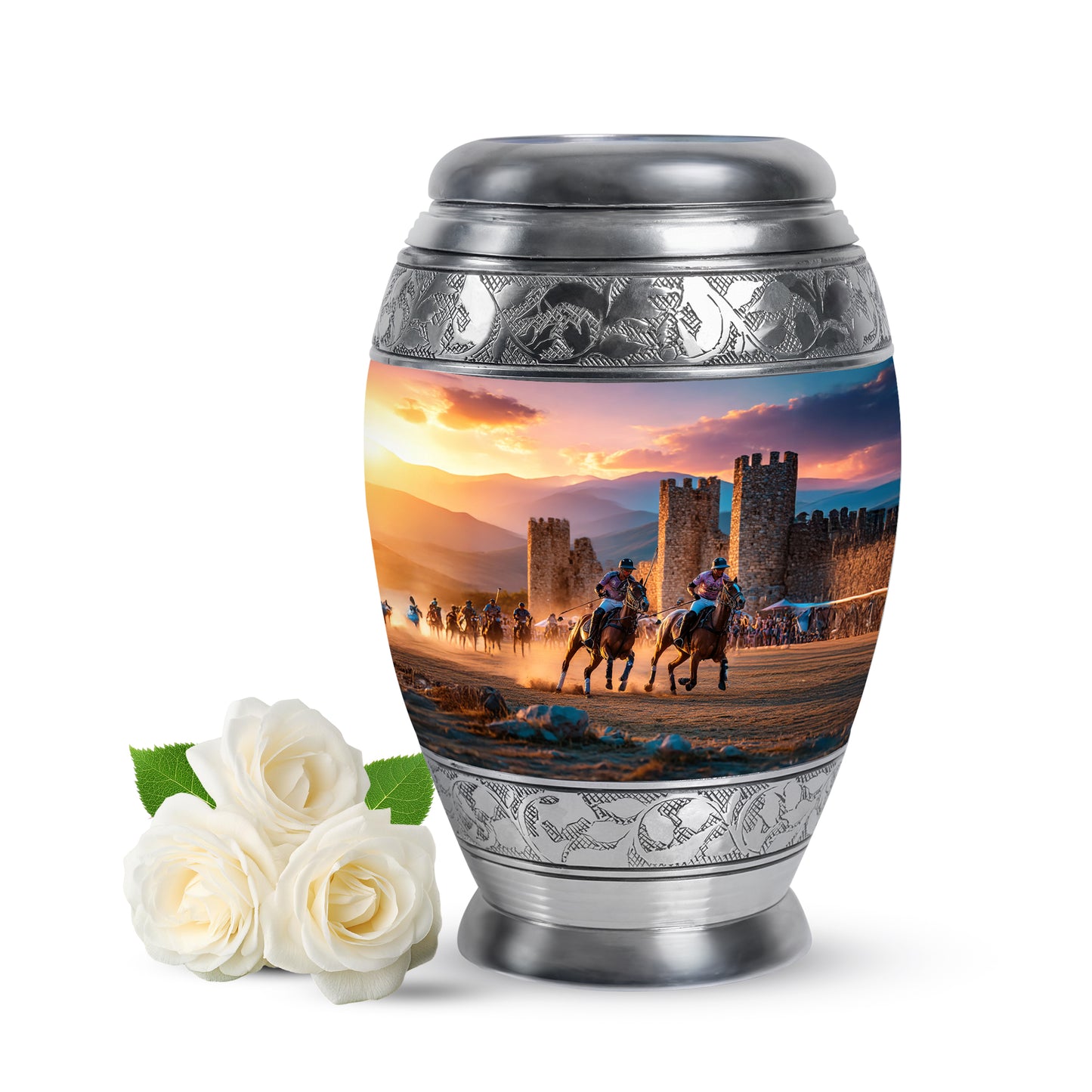 Personalized Horse Polo Cremation Urns - Soothing Gray 10-inch, 200 cu in - Yatskia