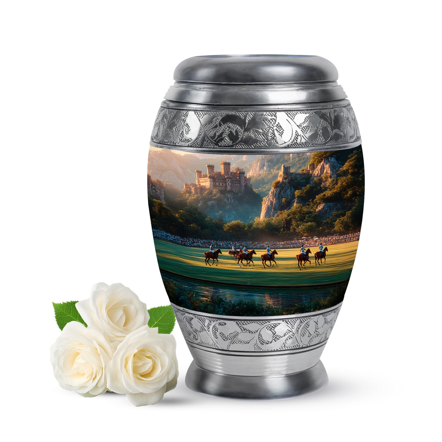 Regal Horse Polo Memorial Cremation Urns - Gold 10-inch, 200 cu in - Yatskia