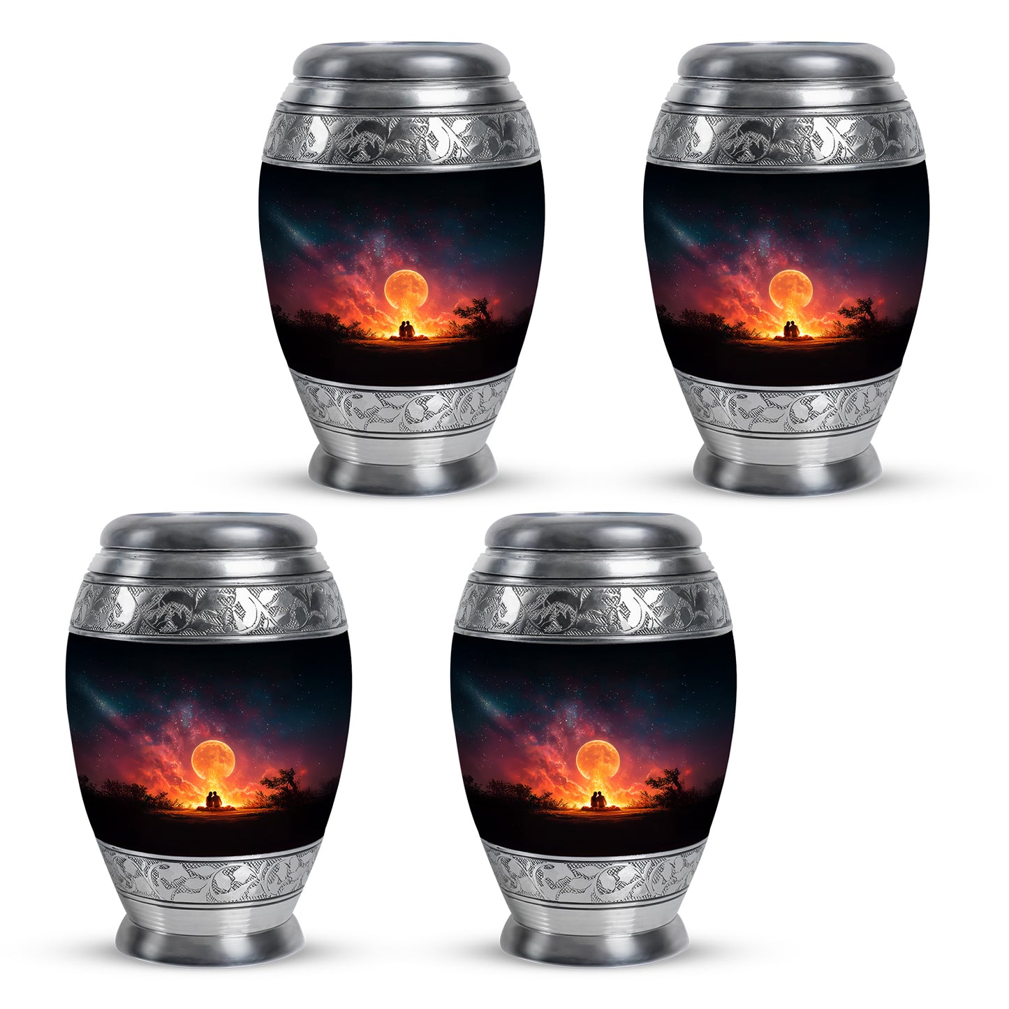 Glossy Black Campfire Cremation Urn urn with complimentary velvet bag - regal campfire design with crown-inspired accents - 10 inch aluminum urn for cremated remains
