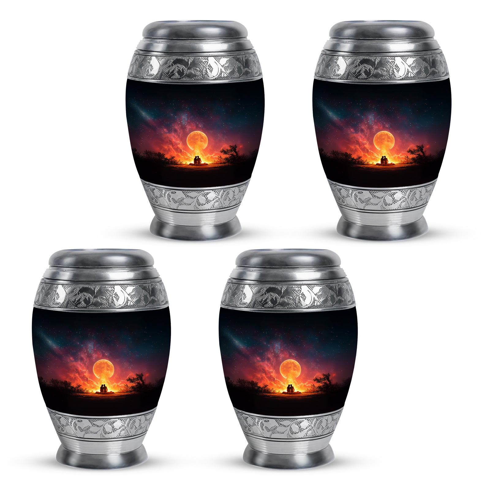 Glossy Black Campfire Cremation Urn urn with complimentary velvet bag - regal campfire design with crown-inspired accents - 10 inch aluminum urn for cremated remains