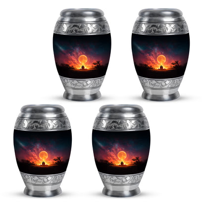 Glossy Black Campfire Cremation Urn urn with complimentary velvet bag - regal campfire design with crown-inspired accents - 10 inch aluminum urn for cremated remains
