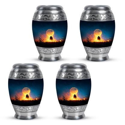 Dusty Blue Campfire Cremation Urn urn with complimentary velvet bag - regal campfire design with crown-inspired accents - 10 inch aluminum urn for cremated remains
