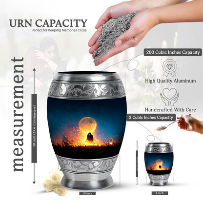 Sky Blue Campfire Cremation Urn lifestyle display on memorial shelf - regal campfire design with crown-inspired accents - mini keepsake memorial for portion of cremation ashes