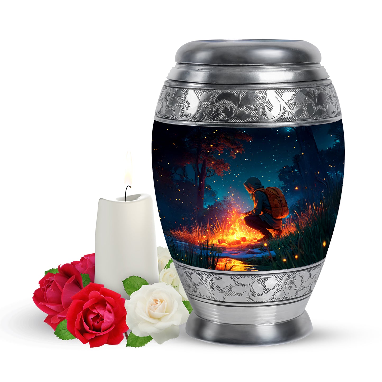 Personalized Campfire Cremation Urns - Wondrous Blue 10-inch, 200 cu in - Yatskia