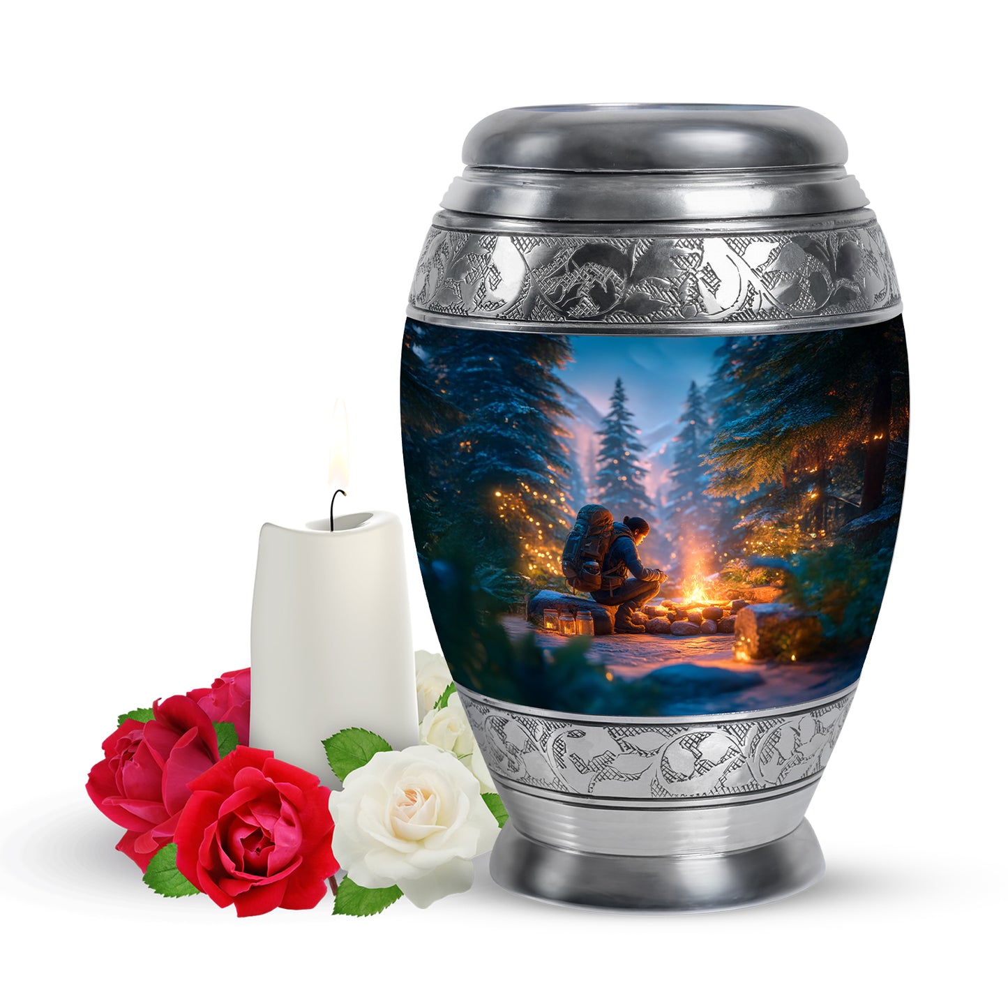 Resplendent Blue Campfire Cremation Urn for Ashes - 10-inch, 200 cu in - Yatskia