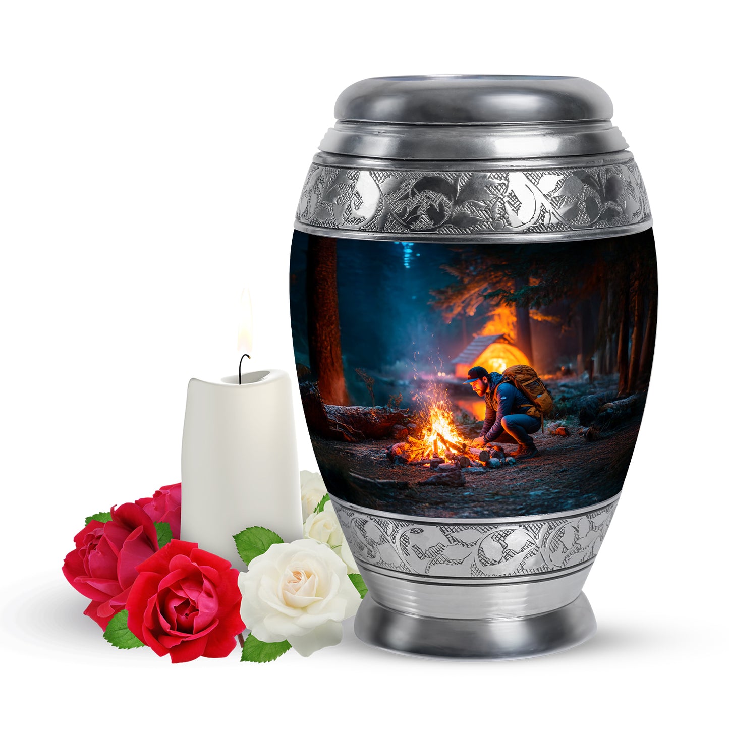 Personalized Blue Cherished Campfire Cremation Urns for Human Ashes - 10-inch, 200 cu in - Yatskia