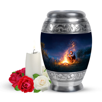 Blue Campfire Cremation Urns - Opulent Keepsake 10-inch, 200 cu in - Yatskia