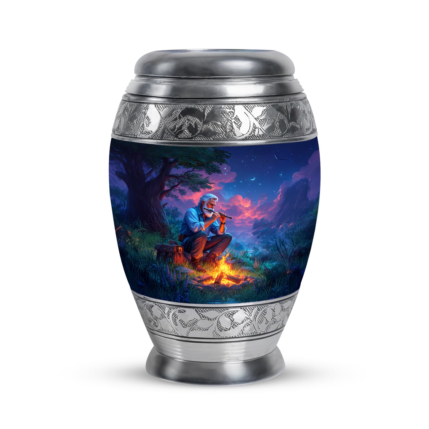 Blue Comforting Campfire Memorial Urn for Ashes - 10-inch, 200 cu in - Yatskia