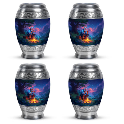 Azure Campfire Cremation Urn urn with complimentary velvet bag - regal campfire design with crown-inspired accents - 10 inch aluminum urn for cremated remains