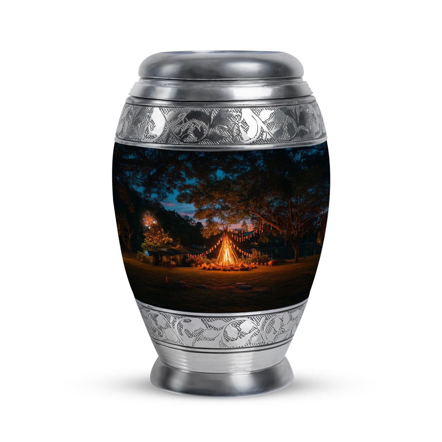 Blue Comforting Campfire Memorial Urn for Ashes - 10-inch, 200 cu in - Yatskia