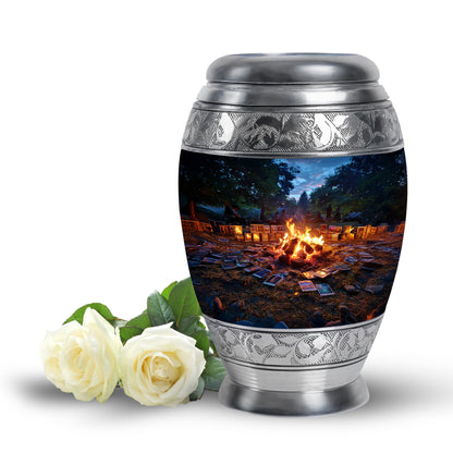 Dignified Blue Campfire Cremation Urn for Ashes - 10-inch, 200 cu in - Yatskia
