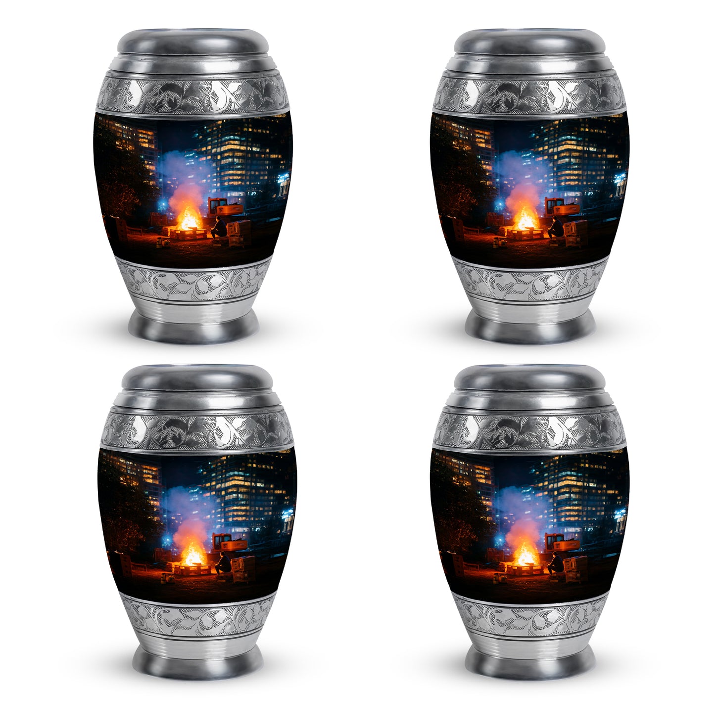 Rich Black Campfire Cremation Urn urn with complimentary velvet bag - regal campfire design with crown-inspired accents - 10 inch aluminum urn for cremated remains