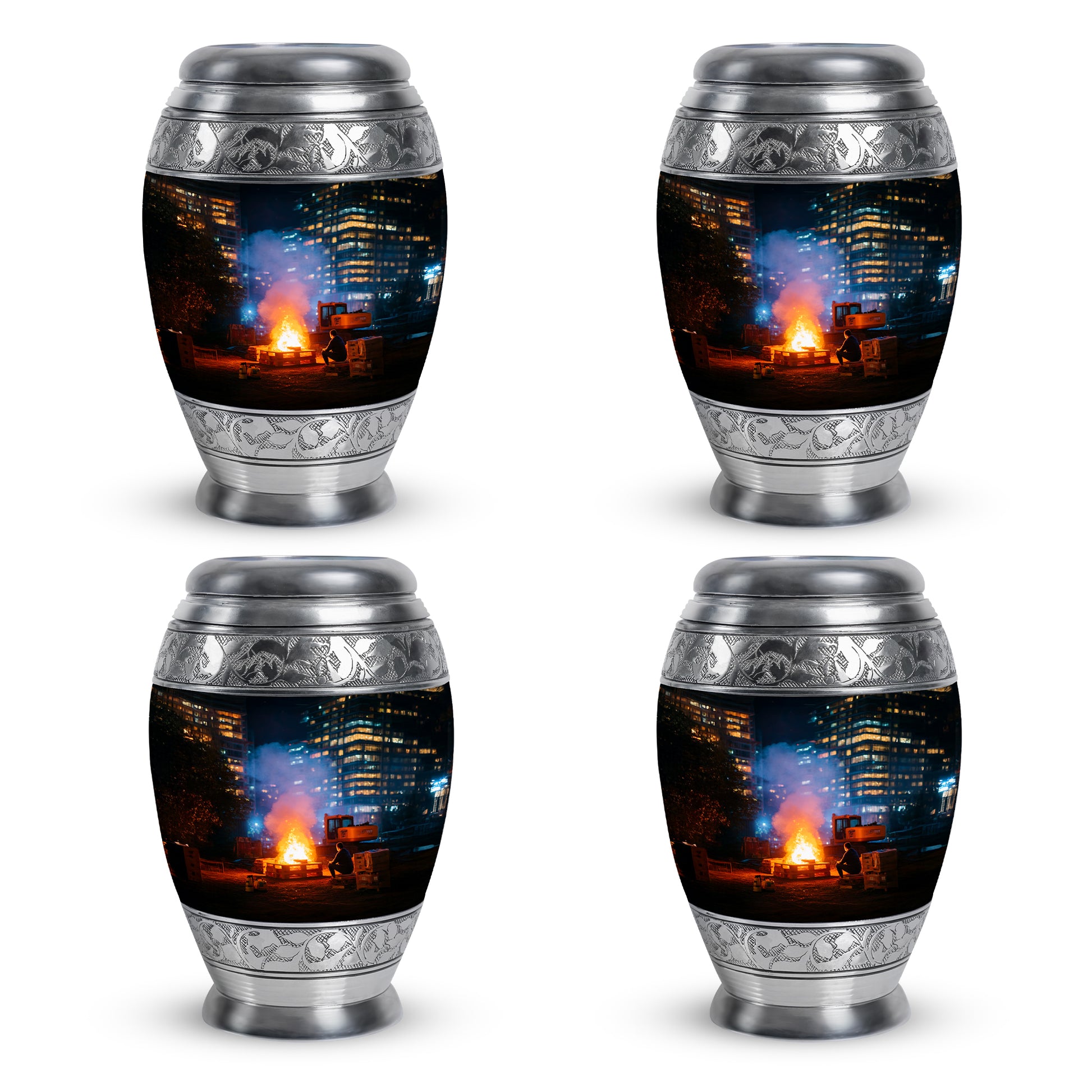 Rich Black Campfire Cremation Urn urn with complimentary velvet bag - regal campfire design with crown-inspired accents - 10 inch aluminum urn for cremated remains