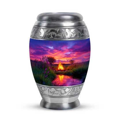 Personalized Elegant Campfire Cremation Urns - Blue 10-inch, 200 cu in - Yatskia