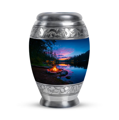Blue Treasured Campfire Cremation Urns for Human Ashes - 10-inch, 200 cu in - Yatskia