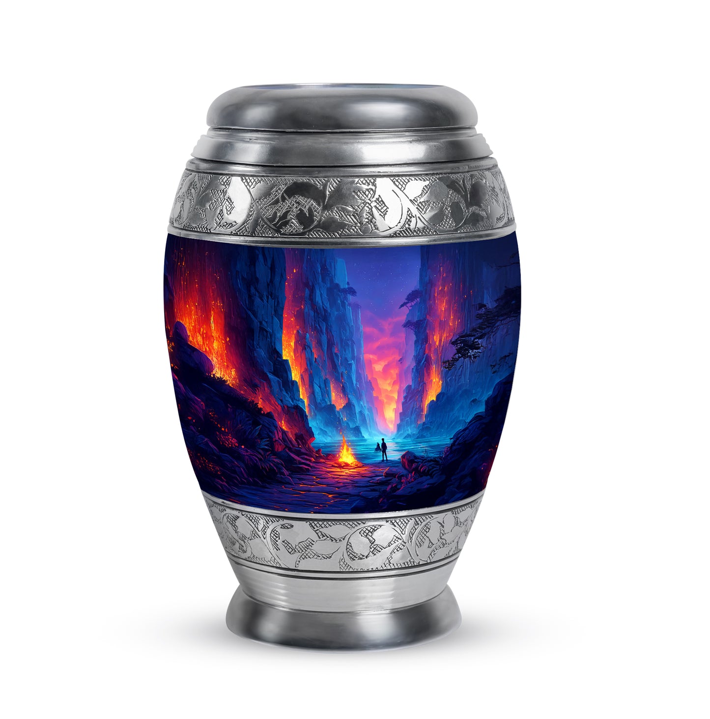 Lustrous Campfire Cremation Urns for Human Ashes - Blue 10-inch - Yatskia